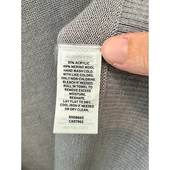 NORDSTROM | Gray Merino Wool Blend Cardigan Sweater Open Front Pockets | Medium - Picture 7 of 7